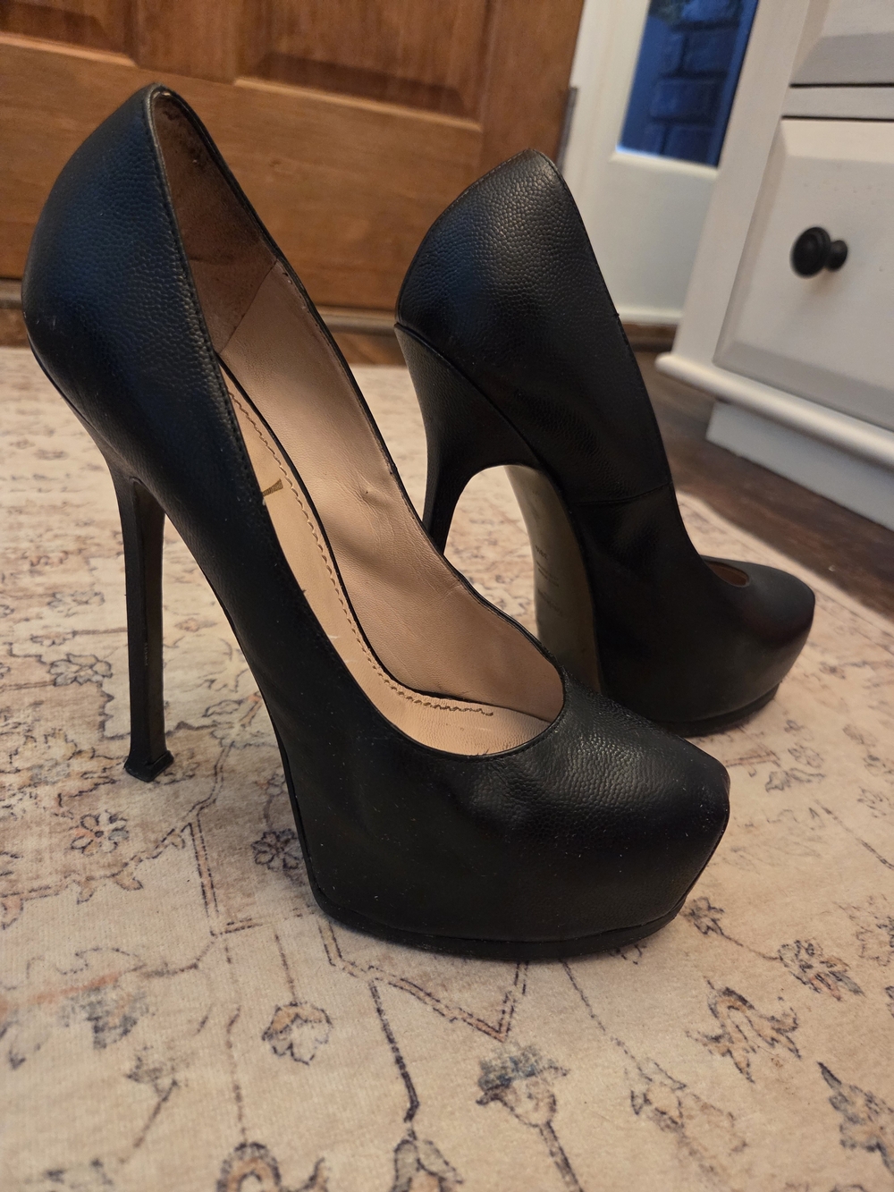 Yves Saint Laurent Black Leather Platform Stiletto Heels